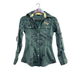 Coogi Womens Olive Green Button-Up Shirt Size S